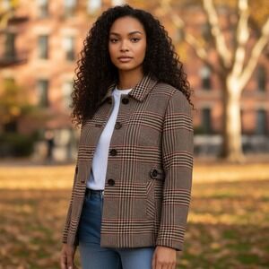 Talbots Petites Blazer Jacket Womens Size‎ 10 Houndstooth Plaid Wool Blend Lined